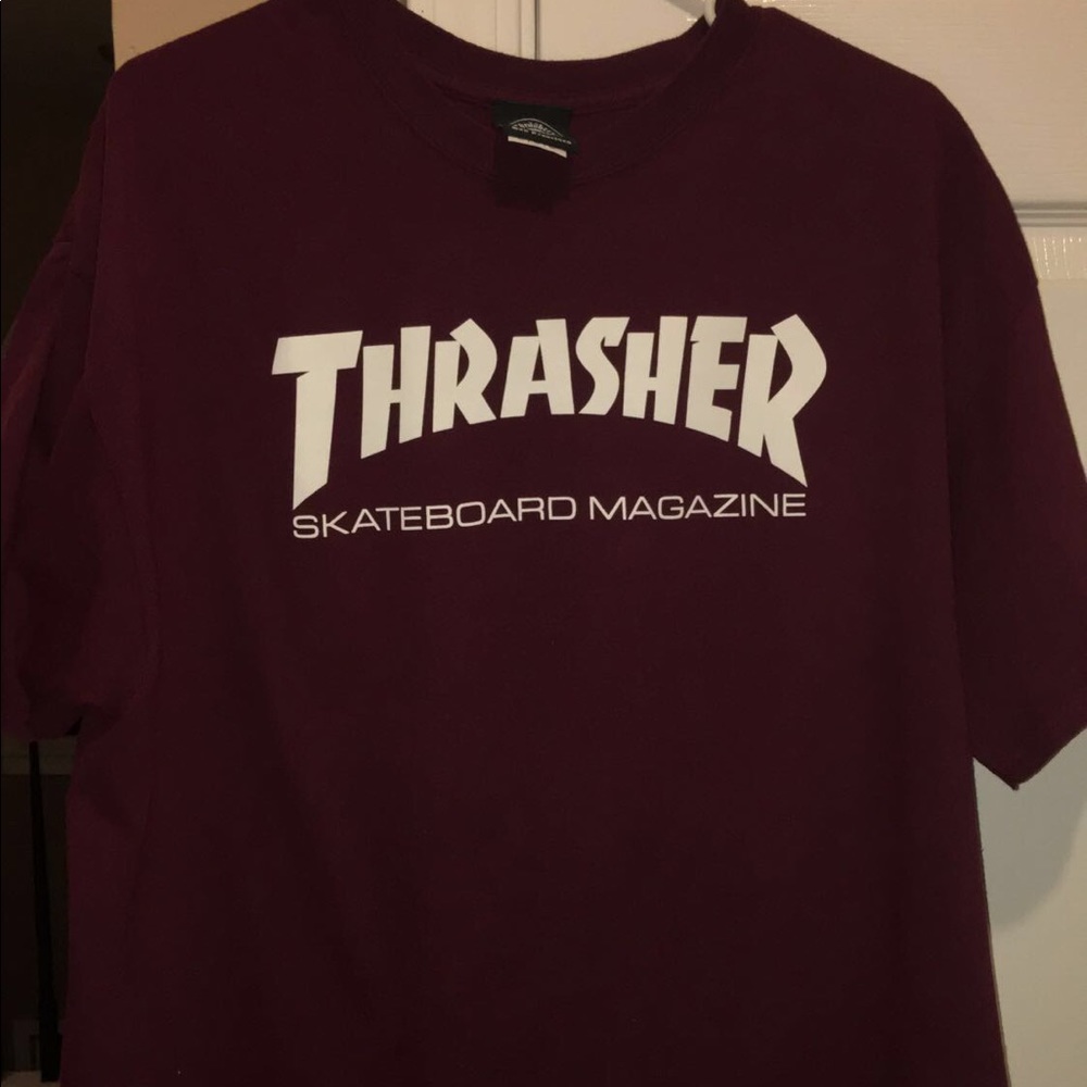 Maroon Thrasher Skateboard Magazine shirt
